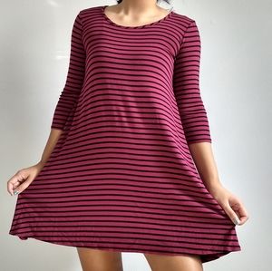 Maroon and Black Striped Shift Dress